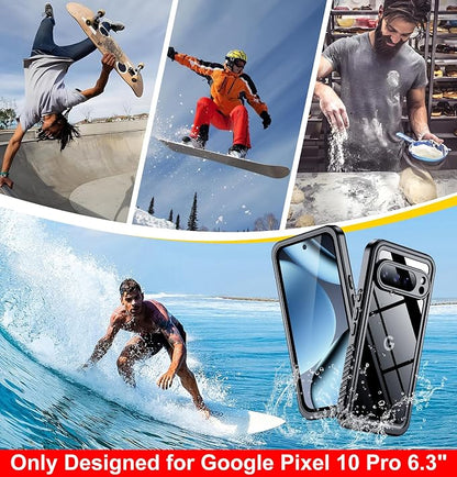 SPIDERCASE ONLY Designed for Google Pixel 10 Pro Case Waterproof, [12FT Military-Grade Drop Protection] IP68 Water Resistance [Anti-Peeping Screen Protector] Full Body Sealed Phone Case 6.3", Black
