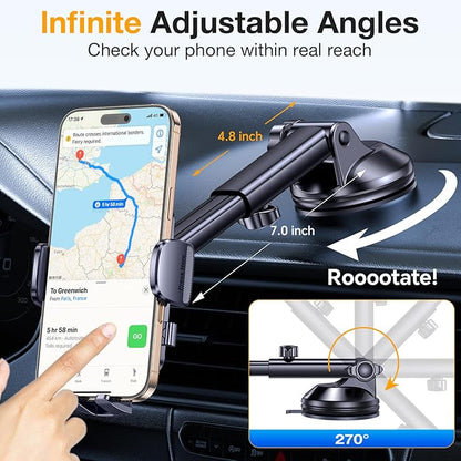 Romuto Phone Holders for Your Car Phone Holder Mount【Super Suction】Cell Phone Mount for Car Accessories for Women Men Windshield/Vent/Dash Truck Stand Desk Mount Clamp Holder for iPhone Samsung Camera