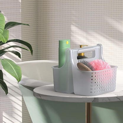Brookstone Modern Large Portable Shower Caddy with Soft Silicone Carrying Handle, Bathroom Organizer Basket, Plastic Bath Tote and Shower Organizer, Quick Dry Drainage Holes, BPA Free, Clear