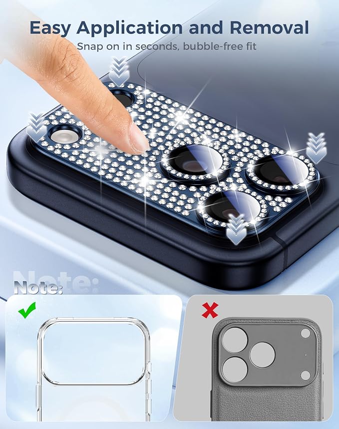 Goton for iPhone 17 Pro Max Camera Lens Protector Diamond Bling- Not Easy to Fall, Strong Adsorption, Glitter Metal Aluminum Alloy Rear Camera Screen Cover Accessories for 17 Promax, Deep Blue