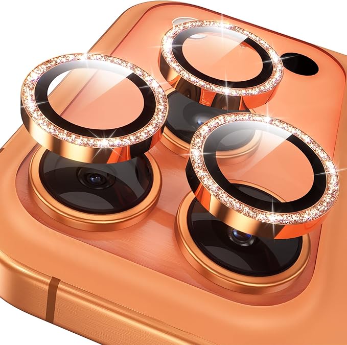 YWXTW Camera Lens Protector for iPhone 17 Pro/iPhone 17 Pro Max, [1 Step Installation Tray] Tempered Glass Screen Protector Metal Individual Camera Cover Accessories Case Friendly (Glitter Orange)