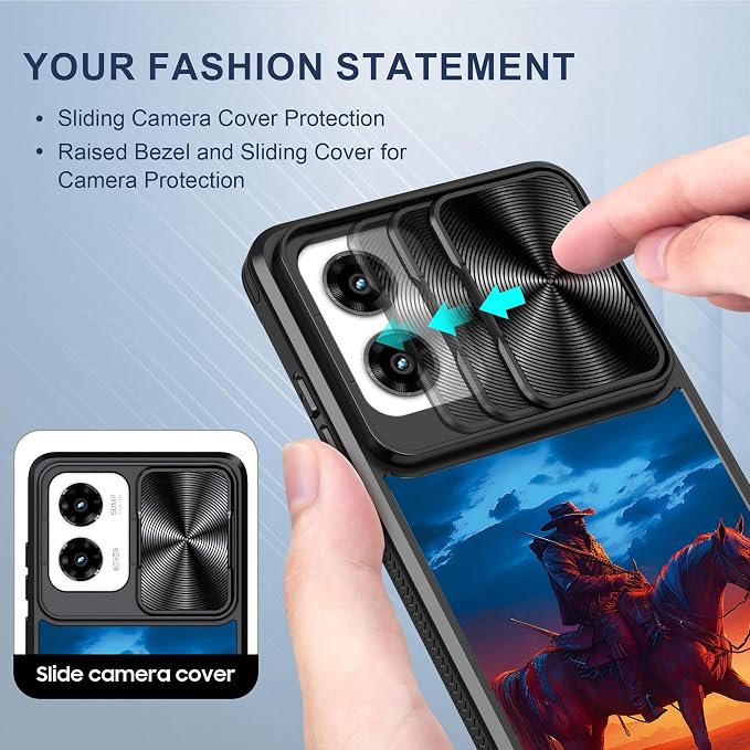 For Motorola Moto G Stylus 5G 2024 Case with Cowboy Riding Horse, Metal Slide Camera Cover, Screen Protector, Anti-Peeping Privacy Safeguard, Camera Lens Protector Phone Case for Moto G Stylus 5G 2024