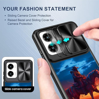 For Motorola Moto G Stylus 5G 2024 Case with Cowboy Riding Horse, Metal Slide Camera Cover, Screen Protector, Anti-Peeping Privacy Safeguard, Camera Lens Protector Phone Case for Moto G Stylus 5G 2024