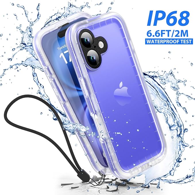 SPORTLINK for iPhone 16 Waterproof Case - Shockproof Dustproof Case with Built-in Clear Screen Protector, Full Body Heavy Duty Sealed Protective Cover for i Phone 16 6.1" Frosted Clear