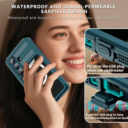 Omio Designed for Galaxy S26 Waterproof Case Compatible with MagSafe, Magnetic Waterproof Full Body IP68 Underwater Case Built-in Screen Protector Military Grade Shockproof Case for Men Women Teal