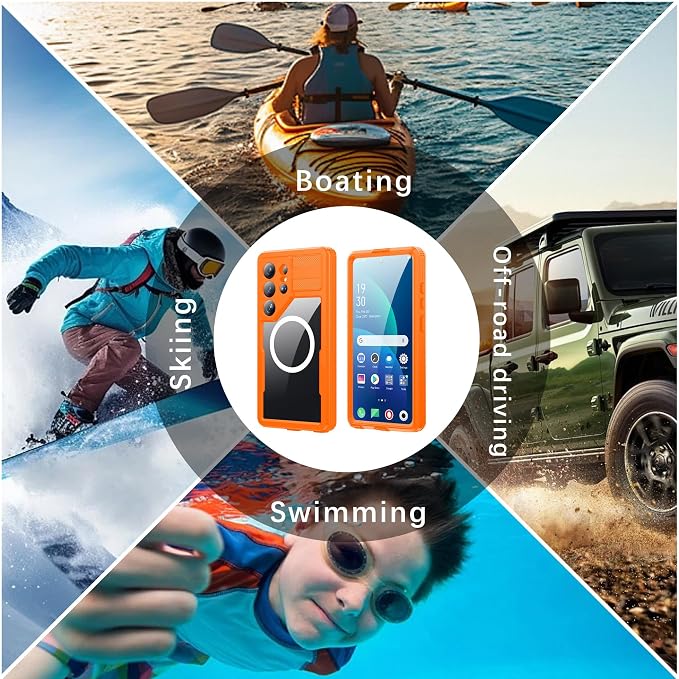 Guppy for Galaxy S26 Ultra Magnetic Waterproof Case, Built-in Screen Protector [IP68 Waterproof][14FT Military Drop proof]360° Full Body Protection Dustproof Shockproof Heavy Duty Rugged Case, Orange