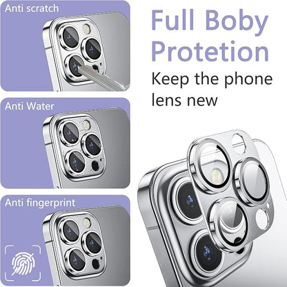 2 Pack Camera Lens Protector for iPhone 14 Pro/14 Pro Max,Metal AR Tempered Glass Rear Camera Screen Cover,Anti-Scratch,Strong Adsorption,Case Friendly, Easy to Install-Silver