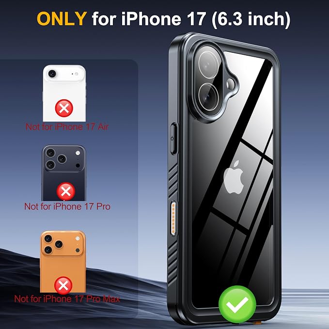ANTSHARE for iPhone 17 Case, IP68 Waterproof Shockproof Case, [Built-in Screen Protector] - 12 FT Military Dropproof - Full Body Heavy Duty Rugged Phone Cover 6.3 inches - Blue/Clear