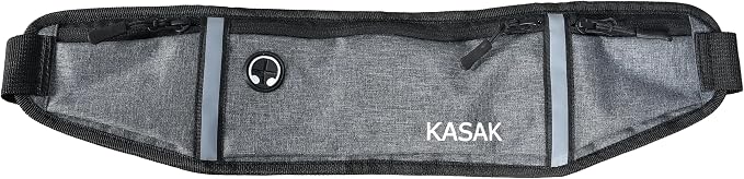 KASAK Slim Running Belt, Ultra Light Bounce-Free Waist Pack with Reflective Strip, Sweatproof Fanny Pack for Phone, Money & Keys – Running, Hiking, Cycling, Travel