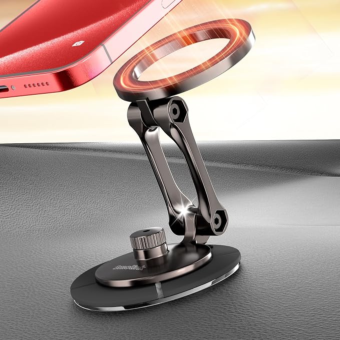 Smolink Tesla Phone Mount, All Metal Strong Magnet Magnetic Phone Holder for Car Dashborad and Tesla Model 3/Y/S/X, Foldable Hidden for MagSafe Car Mount Fit for iPhone All Phones, Red