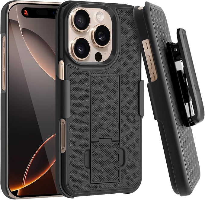 Fingic for iPhone 16 Pro Case with Belt Clip Holster Case Slim Combo Shell with Kickstand Swivel Holster Rugged Shockproof Antiscratch Full Body Protective Case for iPhone 16 Pro,6.3 inch,2024,Black