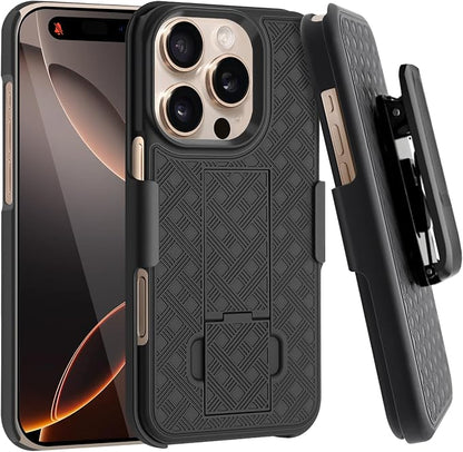 Fingic for iPhone 16 Pro Case with Belt Clip Holster Case Slim Combo Shell with Kickstand Swivel Holster Rugged Shockproof Antiscratch Full Body Protective Case for iPhone 16 Pro,6.3 inch,2024,Black