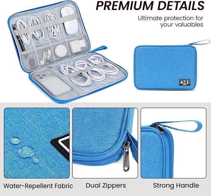 Large Slim Cable Organizer Travel Case, Single-Layer Electronic Accessories Pouch for Chargers, Cords, Power Bank, Mouse and SD Cards, 12.6 x 9.45 x 1.57 Inches