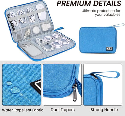 Large Slim Cable Organizer Travel Case, Single-Layer Electronic Accessories Pouch for Chargers, Cords, Power Bank, Mouse and SD Cards, 12.6 x 9.45 x 1.57 Inches