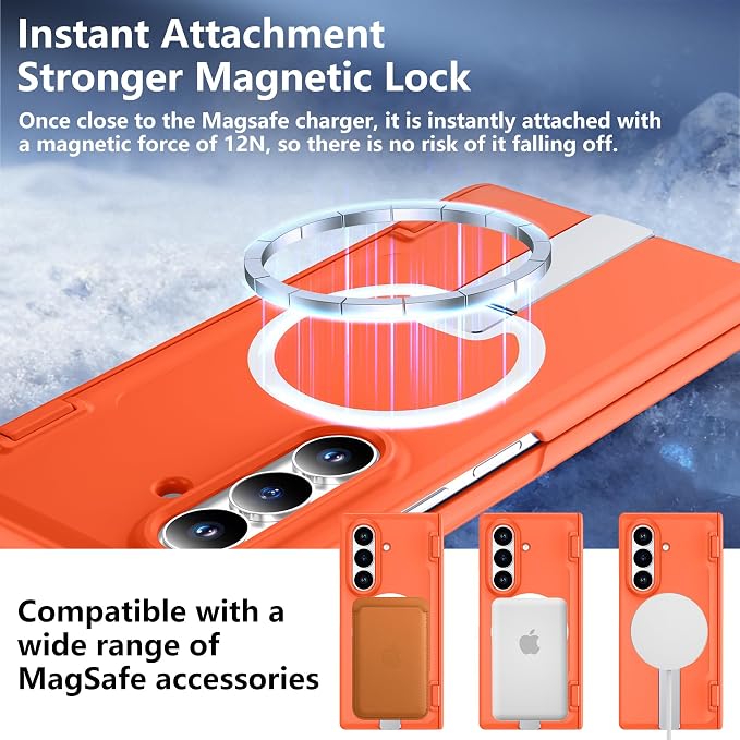 For Samsung Galaxy Z Fold 8 Ultra Case with Kickstand & Screen Protector | MagSafe-Compatible,Military Grade Drop Tested Non-Slip Slim Shockproof Case for Samsung Galaxy Z Fold 8 Ultra-Orange