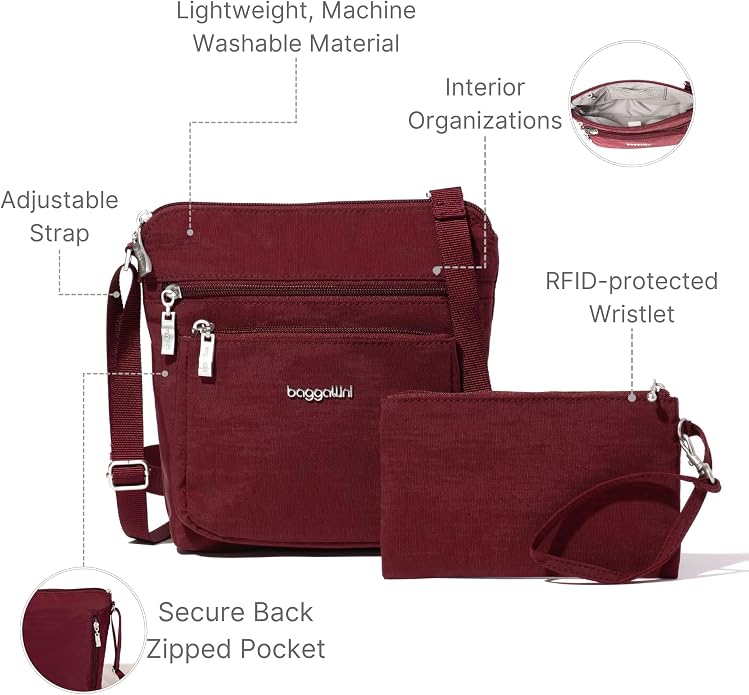 Baggallini Pocket Crossbody Bags for Women 8x8 Small Lightweight Durable Water-resistant Travel Purse W/Rfid