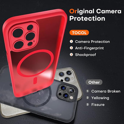 TOCOL for iPhone 12 Pro Max Case, Compatible with Magsafe Charger, Full Camera Protection, Translucent Matte for iPhone 12 Pro Max iPhone Case 6.7 inch (Red)