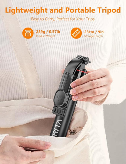 Selfie Stick Phone Tripod with Remote, 51" Aluminum Phone Stand for Cell Phone, 360° Rotation Portable Selfie Stick Tripod for iPhone 15/14 Pro Max/14 Pro/14/13 Pro, Android