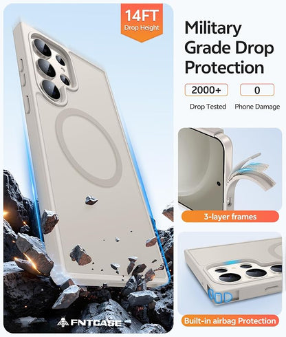 FNTCASE for Samsung Galaxy S23 Ultra Case, Compatible with Magsafe | Translucent Matte Magnetic Back, 14FT Military Grade Drop Protection, Shockproof Protective Phone Cover