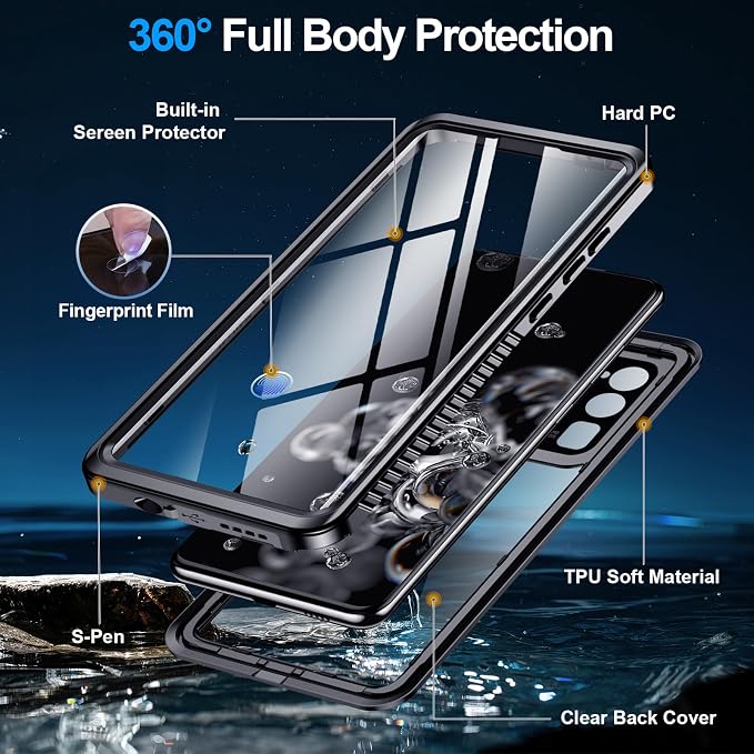 MOZOTER for Samsung Galaxy S20 Ultra Case Waterproof,[IPX8 Underwater Case][Full Body Shockproof & Military Dropproof]Clear Sound Quality Built-in Screen Protector for Samsung S20 Ultra 6.8 inch-Black