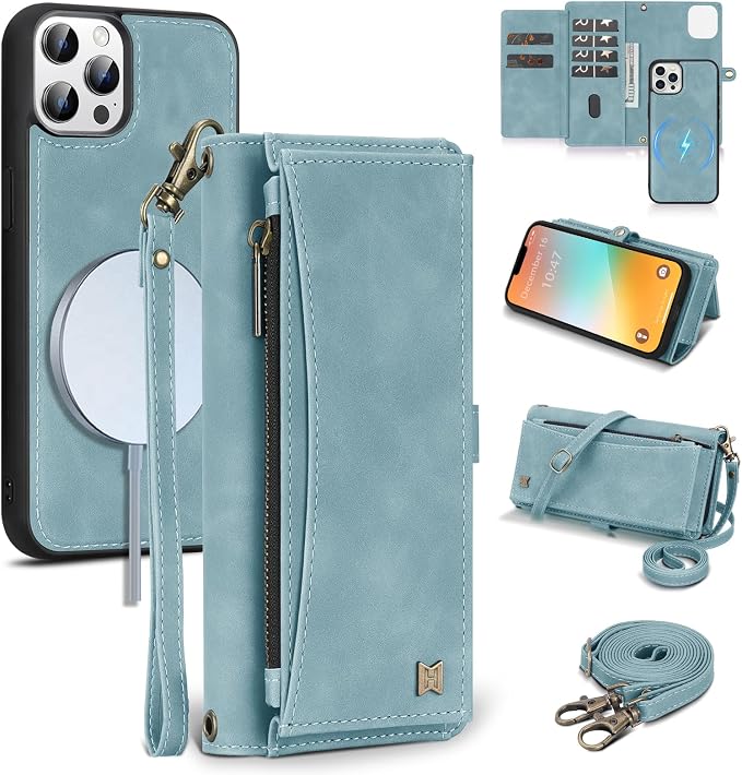 Wallet Case for iPhone 13 Pro with Card Holder/Crossbody Wallet/Strap| RFID Blocking | Magnetic | Kickstand | Detachable | PU Leather Phone Case for iPhone 13 Pro,6.1 in,Blue