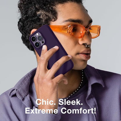 GONEZ for iPhone 14 Pro Case, Compatible with Magsafe, with Screen Protector + Camera Lens Protector, Soft Anti-Scratch Microfiber Lining, Shockproof Liquid Silicone Phone Cover, Deep Purple