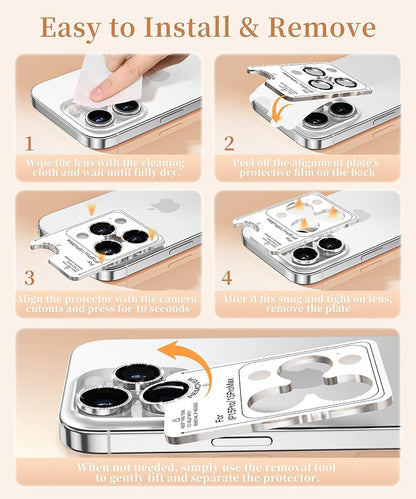 GolbinBox Camera Lens Protector for iPhone 15 Pro/15 Pro Max, 1:1 Invisible Fit, 9H Tempered Glass Ultra HD Metal Individual Camera Cover for Women, Case Friendly, Bling/Silver