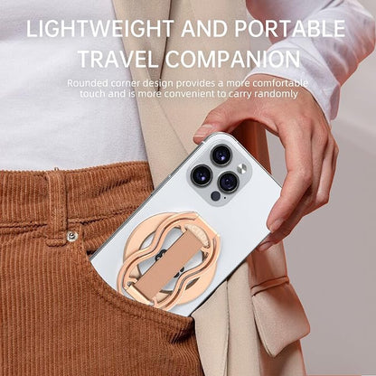 RESPECTED-BRO-Magnetic-Phone-Grip-Stand-with-Finger-Strap, 4-in-1 Magnetic Ring Holder, Kickstand and Elastic Strap for Phones, Universal Fit for iPhone 17/16/15/14/13/12, Android and Cases(Rose Gold)