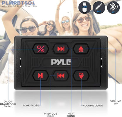 Pyle PLMRBTSQ1 Bluetooth Car Radio, Waterproof Marine Receiver, USB & AUX Inputs, IPX6 Rated, Universal Mounting, Includes 3.5mm Cable, Wireless Range 30ft