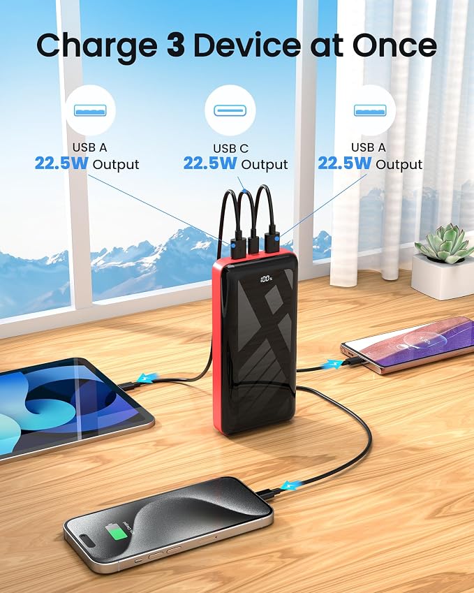 Power Bank 50000mAh 22.5W Fast Charging Portable Charger, USB C Quick Charge with 3 Outputs&2 Inputs, LED Display, High Capacity External Cell Phone Battery Pack for iPhone, iPad, Android