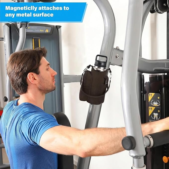 icolor Magnetic Gym Bag Water Bottle Carrier Holder with Phone Pockets & Shoulder Strap,Gym Magnetic Bag 5 Built-in Magnets Gym Accessories Organizer Sling Bottle Bag Pouch Sleeve