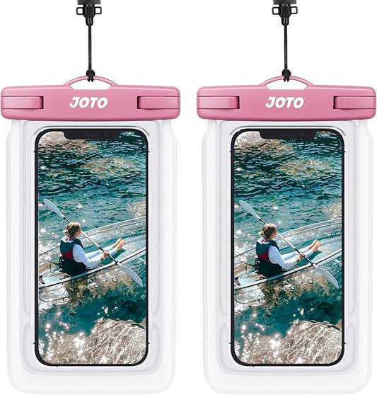 2 Pack JOTO Floating Waterproof Phone Pouch Up to 7", IPX8 Floatable Underwater Phone Case Cellphone Dry Bag for iPhone 17/Air 16 15 14 13 12 11 Pro Max Xs Max XR X 8 7 Plus SE/Galaxy S24 S23 -Pink