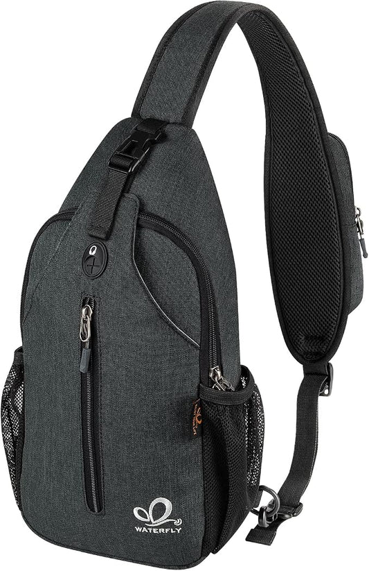 WATERFLY Crossbody Sling Backpack Sling Bag Travel Hiking Chest Bag Daypack