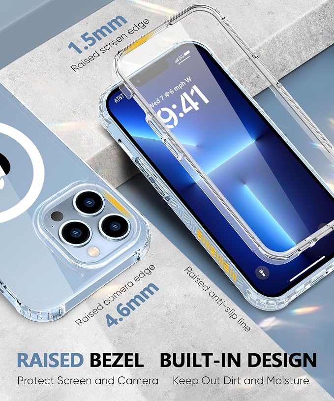 Compatible with iPhone 13 Pro Case Clear, Built-in Screen Protector, with Camera Lens Protector, [Compatible with MagSafe] Full Body Phone Case, Magnetic Protective Cover for 13Pro 6.1" (Clear)