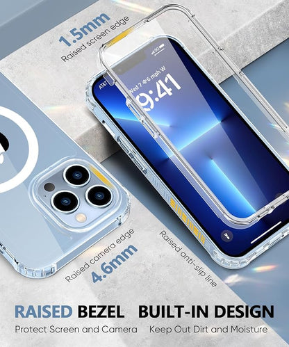 Compatible with iPhone 13 Pro Case Clear, Built-in Screen Protector, with Camera Lens Protector, [Compatible with MagSafe] Full Body Phone Case, Magnetic Protective Cover for 13Pro 6.1" (Clear)