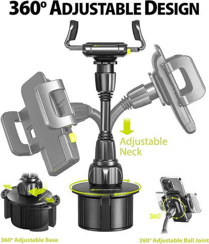 Bracketron TripGrip Universal Phone Holder for Car Cup Holder Mount - 360 Degree Rotation, Swivel Gooseneck, Expandable Base Cell Phone Cup Holder Insert - Smartphone Cradle Stand