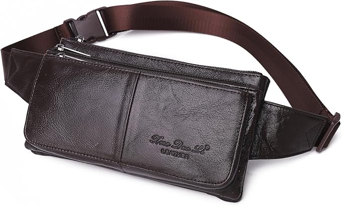 KPYWZER Vintage Leather Fanny Pack Waist Bag for Men Women Outdoor Travel Hunting Hiking Camping Hip Bum Belt Cell Phone Purse Wallet Pouch Retro Crossbody Sling Pouch C