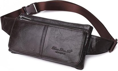 KPYWZER Vintage Leather Fanny Pack Waist Bag for Men Women Outdoor Travel Hunting Hiking Camping Hip Bum Belt Cell Phone Purse Wallet Pouch Retro Crossbody Sling Pouch C