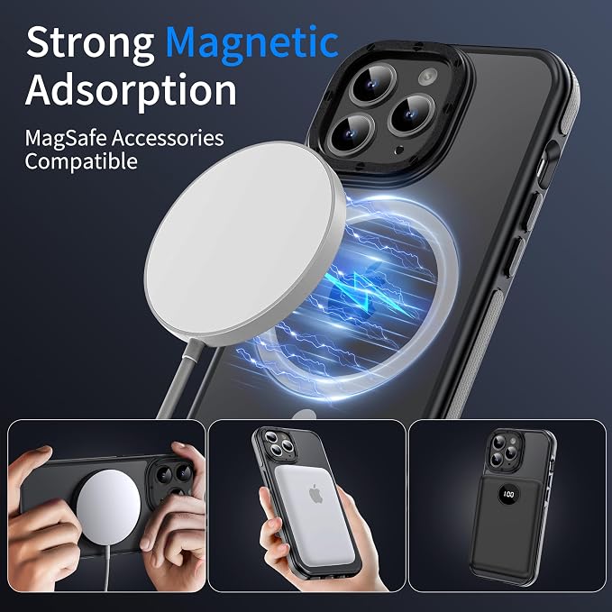 Strong Magnetic case for iPhone 14 pro max [10Ft Military-Grade Protection] Compatible with MagSafe Shockproof Slim Thin Cover 6.7 inch, Grey Bumper Case