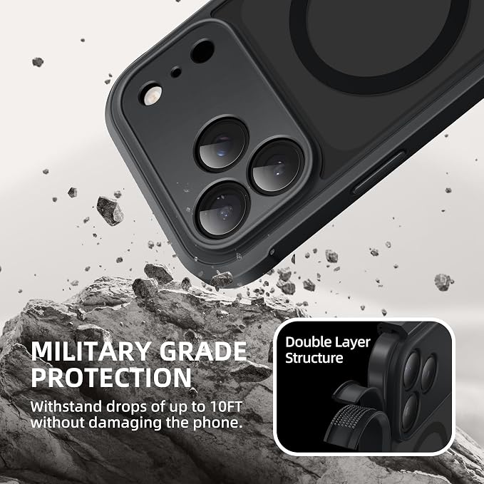 BERFY for iPhone 17 Pro Max Case, Compatible with MagSafe, Built-in Privacy Screen Protector, Camera Protection, Shockproof Full Body Phone Case 6.9", Clear Black