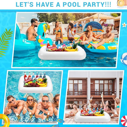 FillTouch Rectangular Inflatable Serving Bar Floating Drink Holder for Pool Inflatable Cup Holders Hot Tub Accessories, Adults Swimming Fun Drink Floats for Swimming Pool Party(White)