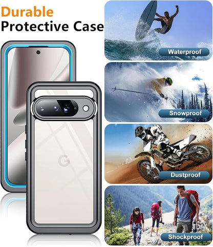 Temdan for Google Pixel 10 Pro Case Waterproof,Built-in Lens & Screen Protector[Full Body Shockproof][Military Dropproof][Dustproof][IP68 Underwater] Protective Cover for Pixel 10 Pro 6.3”-Blue/Clear