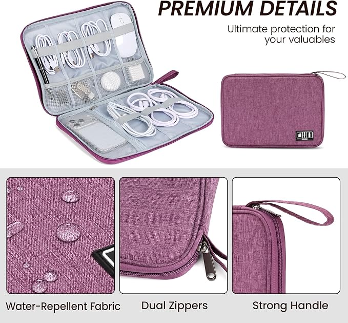 Large Slim Cable Organizer Travel Case, Single-Layer Electronic Accessories Pouch for Chargers, Cords, Power Bank, Mouse and SD Cards, 12.6 x 9.45 x 1.57 Inches