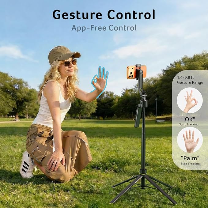 Acer Gadget Auto Face Tracking Tripod for iPhone – Gesture Control Detachable Mini Ring Light 64" 360 Degree AI Tracking Phone Tripod for Vlogging YouTube TikTok Video Recording