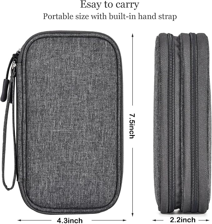 CAAORDKSO Electronics Organizer Case, Cable Organizer Bag Waterproof Electronic Accessories Carry Case with Handle for Cable, Cord, USB, Charger, Phone, Power Bank, Earphone (Dark Gray, Medium)