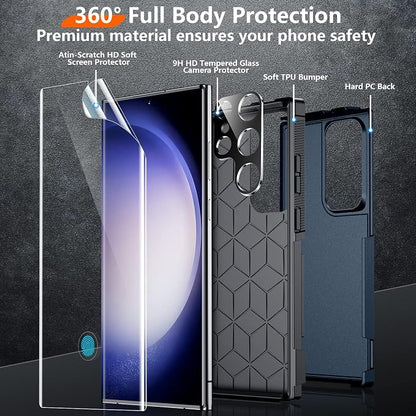 Red2Fire for Samsung Galaxy S23 Ultra Case, [Military Grade Shockproof] with 2Pcs [Soft Screen Protector + Lens Protector] Heavy Duty Full Body Protection Phone Case for S23 Ultra Case 5G, Sea Blue