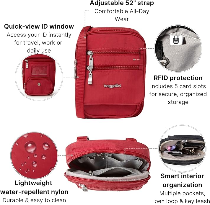 Baggallini Journey Crossbody Bags for Women 9x6 Small Lightweight Travel Handbag W/RFID