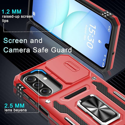 DEERLAMN Case for Samsung Galaxy A17 5G with Slide Camera Cover+Screen Protector (1 Pack), Rotated Ring Kickstand Military Grade Shockproof Protective Cover-Red