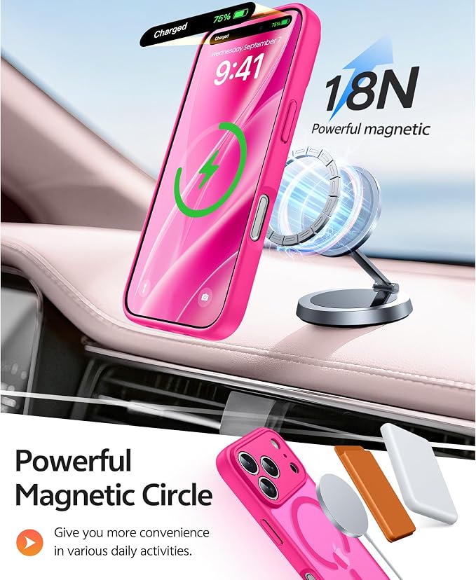 FNTCASE for iPhone 17 Pro Max Case: [Compatible with Magsafe] Translucent Matte Cases with [Full Camera Protection] [Screen Protector] Military Grade Shockproof Protective Phone Cover - Hot Pink