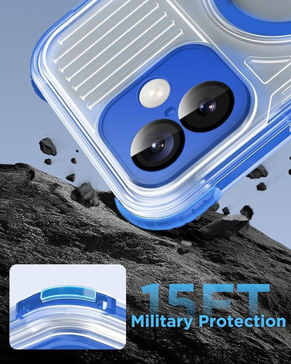 for iPhone 16 Plus Waterproof Case with Magsafe, Built-in [Camera & Screen Protector] [Lanyard], IP68 Water Proof Full Body Dustproof Heavy Duty Frosted Protective Phone Cover, 6.7" Blue